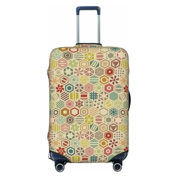 Lsque Retro Geometry Printed Luggage Cover, Travel Luggage Protector,Scratch and Dirt Resistant, Fits 18-32 Inch Luggage - X-Large