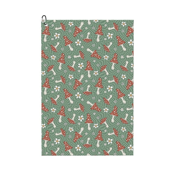 Lsque Retro Hippie Groovy Mushroom Premium Golf Towel - Ultra Absorbent and Quick Drying Microfiber Towel with Carabiner - Gift for Men -24" X 16"
