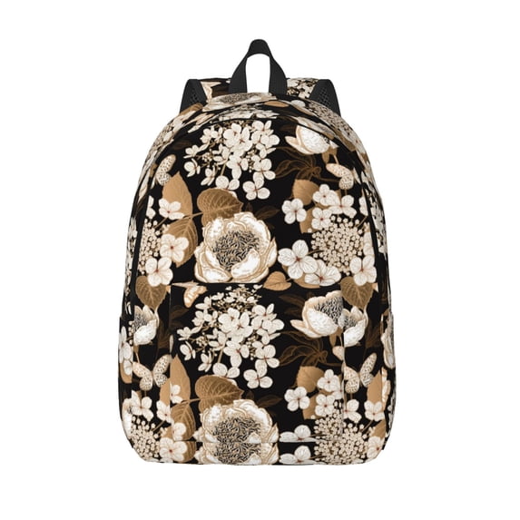 Lsque Retro Hydrangeas Pattern Canvas Daypack, Durable Backpack, High-quality Versatile Backpack,Vintage Compact Backpack-Medium