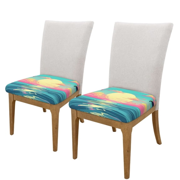 Lsque Retro Palm Beach Sunset Printed Square Couch Cushion Covers, Floral Sofa Cushion Covers Replacement, Stretch Couch Covers for Couch-16.9in