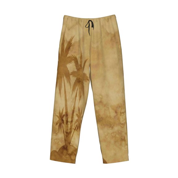 Lsque Retro Palm Tree Print Men's Pajama Pants, Lounge Pant - Comfortable Home Wear,Elastic Waistband, Stylish Design-Large