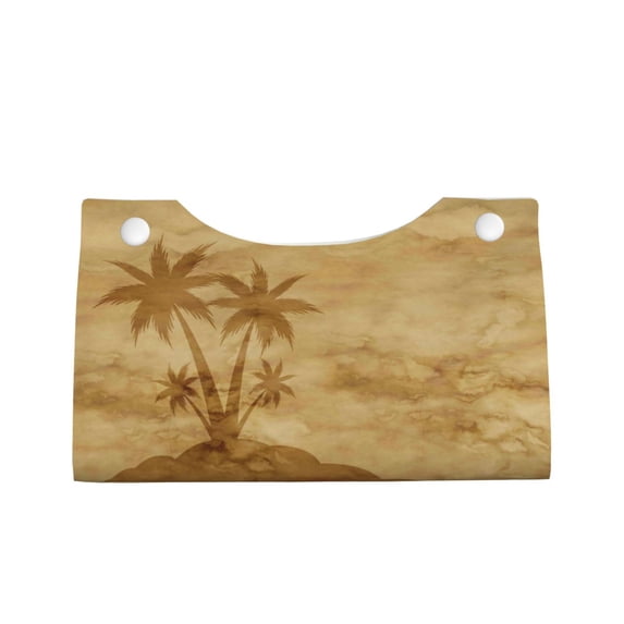 Lsque Retro Palm Tree Printed Long Tissue Box Cover Holder, Facial Paper Organizer Dispenser,Triangle with Bottom Belt, PVC Leather Decorative Organizer