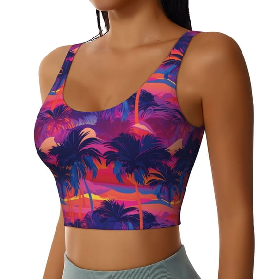 Lsque Retro Palms Printed Women'S Sports Bra, Compression, Moisture Wicking, High-Impact Sports Bra For Women,Supportive sports bra-Medium