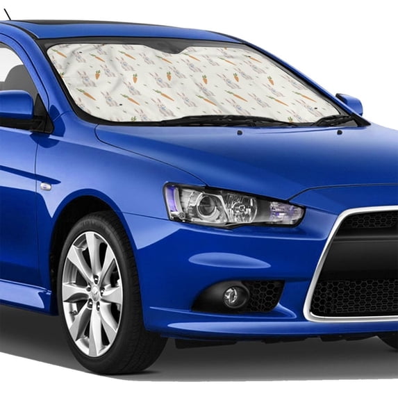 Lsque Retro Rabbit Car Windshield Sun Shade | Accordion Folding Style Auto Shade for Car Truck SUV Van | Blocks UV Rays Sun Visor Protector | Small