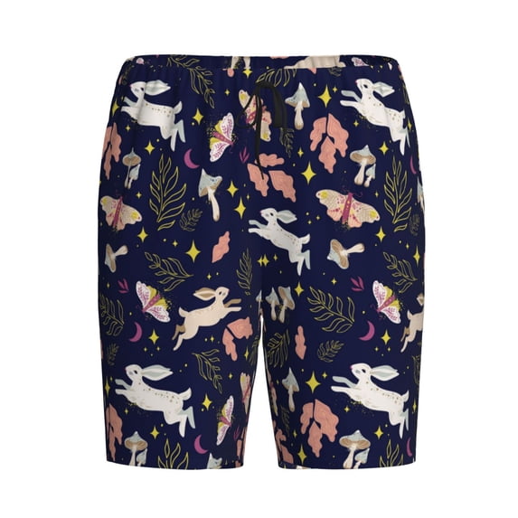 Lsque Retro Rabbit Flower Mens Sleep Pajama Shorts,Short Pajama Pants, Cotton Ultra-Soft Knit-Medium