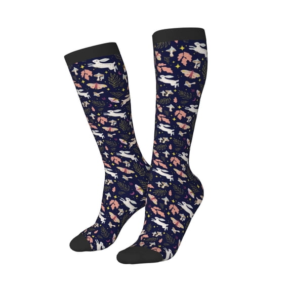 Lsque Retro Rabbit Flower Printed Crew Socks Men's Women's LightWeight Thin Casual Calf Socks ,Knee High Socks,Cotton Socks