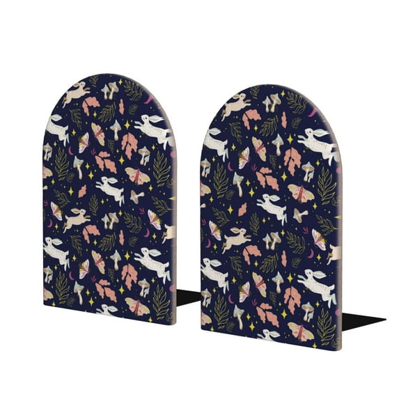 Lsque Retro Rabbit Flower Printed Wood Bookends,Non-Skid Bookend for Shelves,Heavy Duty Support Bookends,Non-Slip Foam Pads for Office, Home, and Library,1 Pair