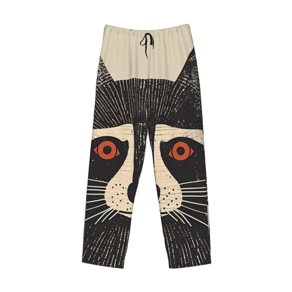 Lsque Retro Raccoon Graphic Print Print Men's Pajama Pants, Lounge Pant - Comfortable Home Wear,Elastic Waistband, Stylish Design-XX-Large