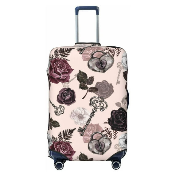 Lsque Retro Red Black Roses Printed Luggage Cover, Travel Luggage Protector,Scratch and Dirt Resistant, Fits 18-32 Inch Luggage - X-Large