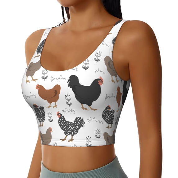 Lsque Retro Rooster Printed Women'S Sports Bra, Compression, Moisture Wicking, High-Impact Sports Bra For Women,Supportive sports bra-Small