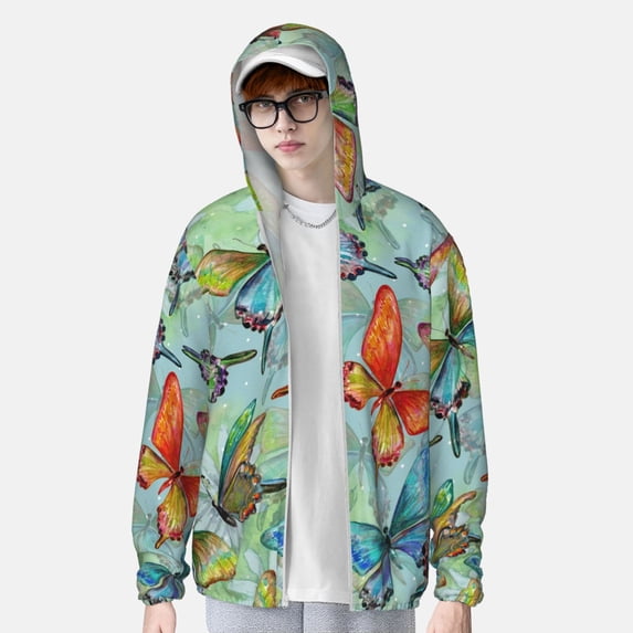 Lsque Retro Seamless Flying Butterflies UPF 50+ Lightweight Sun Protection Men's Women's Long Sleeve Shirt, Hoodie Performance -X-Large