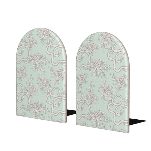 Lsque Retro Snake Printed Wood Bookends,Non-Skid Bookend for Shelves,Heavy Duty Support Bookends,Non-Slip Foam Pads for Office, Home, and Library,1 Pair