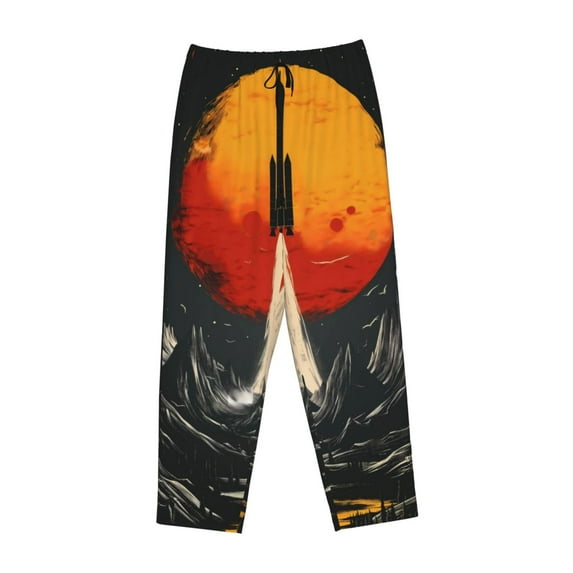 Lsque Retro Space Rocket Launch Print Women's Pajama Pants, Lounge Pant - Comfortable Home Wear,Elastic Waistband, Stylish Design-Large