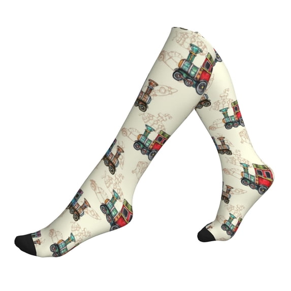 Lsque Retro Steampunk Vehicle Pattern Sport Compression Socks for Men & Women 15-20 mmHg Knee High Nurse Pregnant Running Medical and Travel Athletic