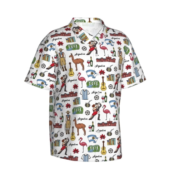 Lsque Retro Style pattern Hawaiian Shirt for Men, Unisex Summer Beach Casual Short Sleeve Button Down Shirts-3X-Large