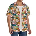 thumbnail image 1 of Lsque Retro Summer Stamp print Men's Cuban Collar Short Sleeve Shirt Summer Beachwear Casual Button Down Fashionable Vacation Leisure Shirt-Large, 1 of 7