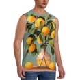 thumbnail image 1 of Lsque Retro Warm Lemon Flower Print Men's Cotton Blend Sleeveless Muscle Shirts (S-3XL)- Moisture Wicking, Odor Protection, UPF 30+,Large, 1 of 8