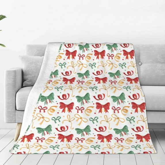 Lsque Retro bows Pattern Fuzzy Fleece Throw Blanket Extra Large,Super Soft,Fluffy and Warm Blankets for Couch,Bed,All Season Use-50"x40"