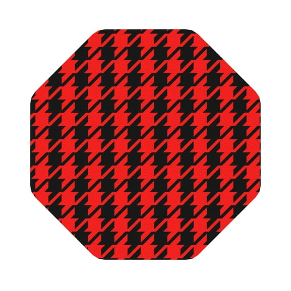 Lsque Retro red and Black Houndstooth Pattern 4" Drink Coasters Set of 6, Leather Absorbent Coasters, Table Coaster Set Decorative Coffee Cup Coasters Housewarming Gift,Octagon