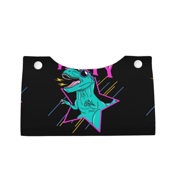 Lsque Rex Dinosaur With Sunglasses Printed Long Tissue Box Cover Holder, Facial Paper Organizer Dispenser,Triangle with Bottom Belt, PVC Leather Decorative Organizer