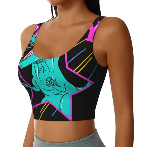 Lsque Rex Dinosaur With Sunglasses Printed Women'S Sports Bra, Compression, Moisture Wicking, High-Impact Sports Bra For Women,Supportive sports bra-Medium