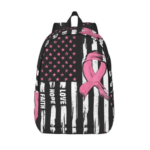 Lsque Ribbon Breast Cancer Awareness Pattern Canvas Daypack, Durable Backpack, High-quality Versatile Backpack,Vintage Compact Backpack-Small