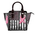 thumbnail image 1 of Lsque Ribbon Breast Cancer Awareness Pattern Leather Rivet Shoulder Bag – Elegant Genuine Leather & Microfiber PU Crossbody with Detachable Adjustable Strap, 1 of 5