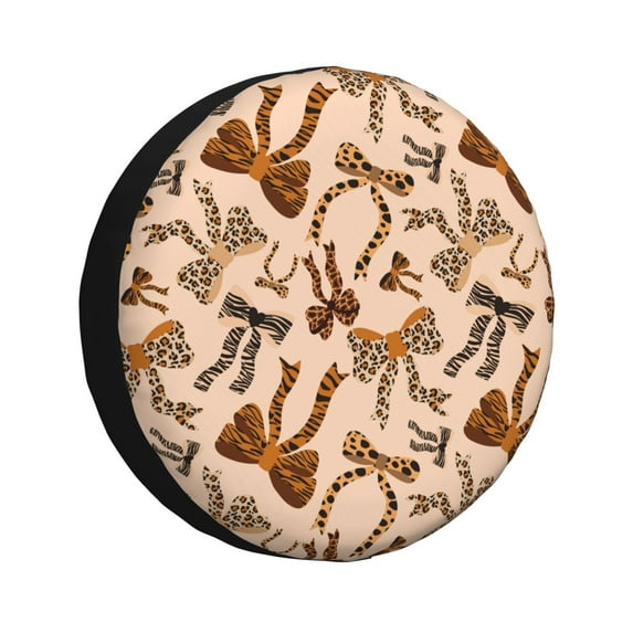Lsque Ribbon bows with leopard Pattern Tire Covers - Tough Tire Wheel Protector for Truck, SUV, Trailer, Camper, RV-16 inch