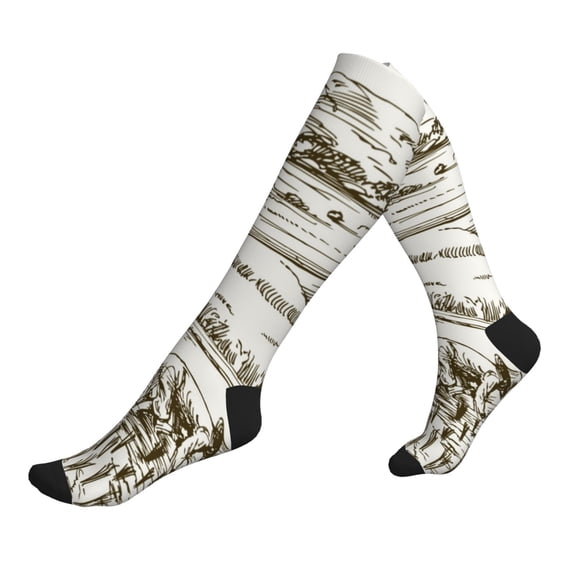 Lsque Rice Harvest Pattern Sport Compression Socks for Men & Women 15-20 mmHg Knee High Nurse Pregnant Running Medical and Travel Athletic