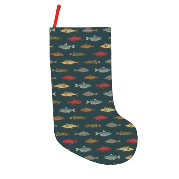 Lsque River Freshwater Fish Pattern 18 Inch Christmas Stockings, Festive Holiday Stocking for Christmas Decorations Holiday Decor