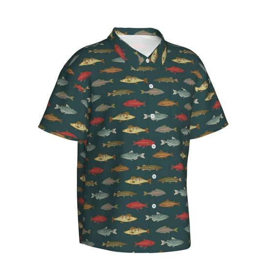 Lsque River Freshwater Fish pattern Hawaiian Shirt for Men, Unisex Summer Beach Casual Short Sleeve Button Down Shirts-X-Large