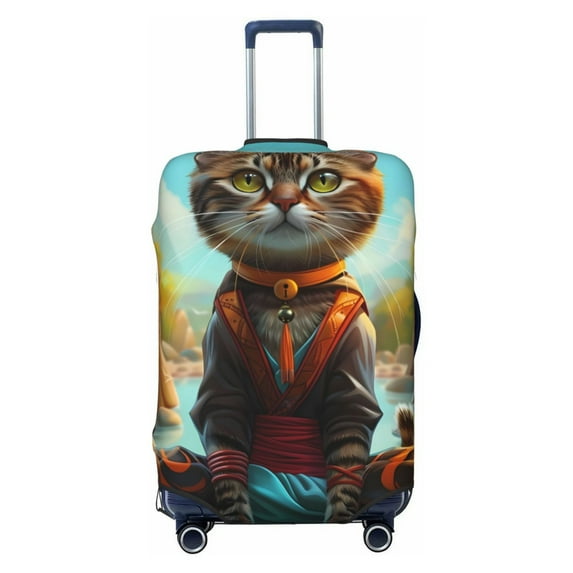 Lsque Riverside Meditating Cat Printed Luggage Cover, Travel Luggage Protector,Scratch and Dirt Resistant, Fits 18-32 Inch Luggage - Medium