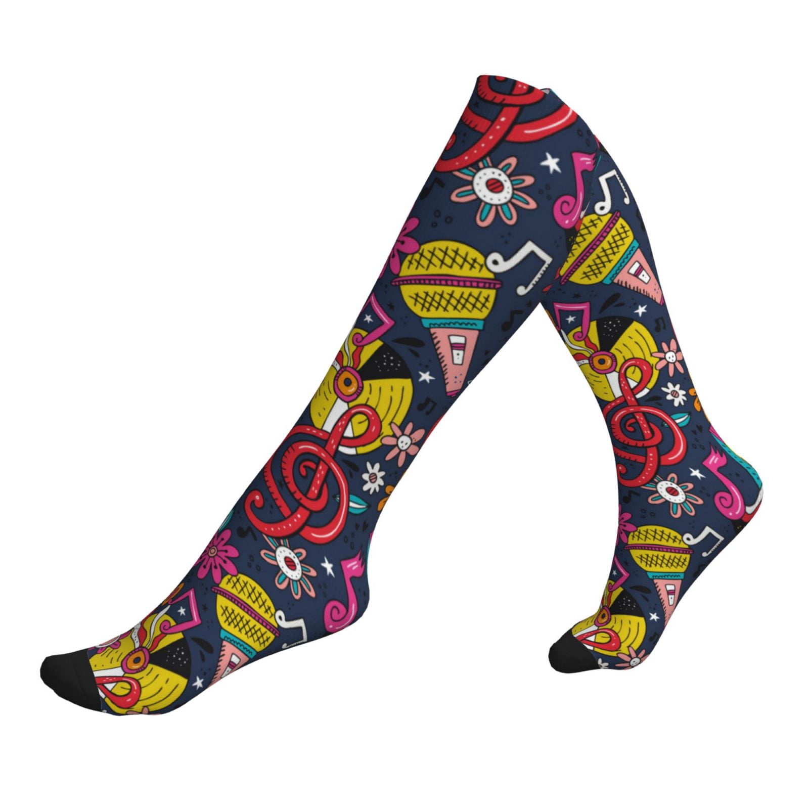 Lsque Rock Music Pattern Sport Compression Socks for Men & Women 15-20 mmHg Knee High Nurse Pregnant Running Medical and Travel Athletic