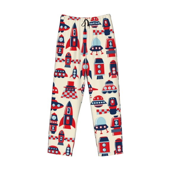 Lsque Rocket Pattern Print Men's Pajama Pants, Lounge Pant - Comfortable Home Wear,Elastic Waistband, Stylish Design-Large