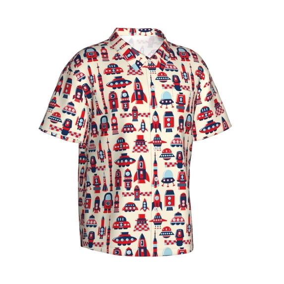 Lsque Rocket Pattern pattern Hawaiian Shirt for Men, Unisex Summer Beach Casual Short Sleeve Button Down Shirts-Small