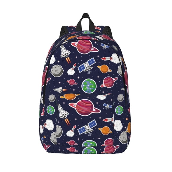 Lsque Rocket Satellite Pattern Canvas Daypack, Durable Backpack, High-quality Versatile Backpack,Vintage Compact Backpack-Small