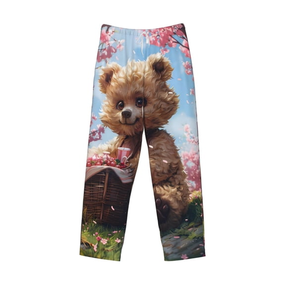 Lsque Romantic Floral Bear Print Men's Pajama Pants, Lounge Pant - Comfortable Home Wear,Elastic Waistband, Stylish Design-X-Large