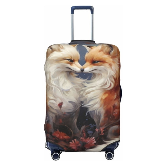 Lsque Romantic Flower Fox Couple Printed Luggage Cover, Travel Luggage Protector,Scratch and Dirt Resistant, Fits 18-32 Inch Luggage - Large