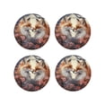 thumbnail image 1 of Lsque Romantic Flower Fox Pattern 4" Drink Coasters Set of 4, PVC Leather Absorbent Coasters, Table Coaster Set Decorative Coffee Cup Coasters Housewarming Gift -Round Shape, 1 of 6
