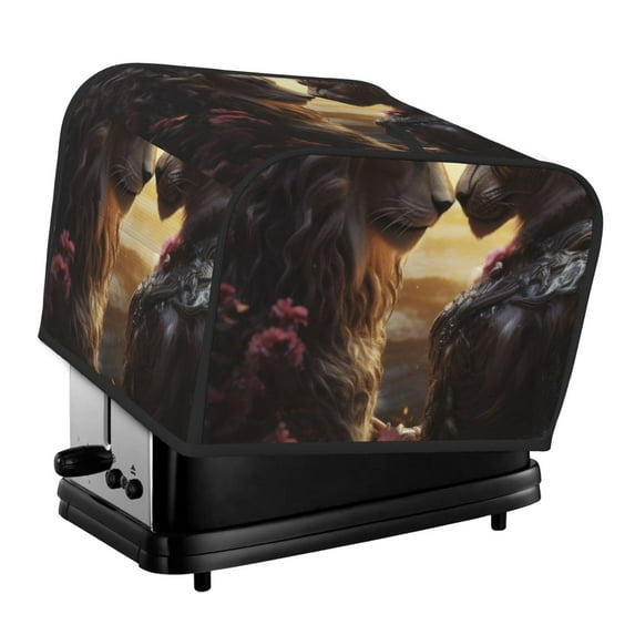 Lsque Romantic Flower Lion Couple Print 4 Slice Toaster Cover , Kitchen Appliance Dustproof Protector , Toaster Protector Dustproof Kitchen Appliance Cover