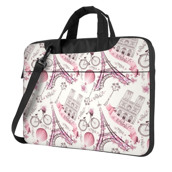 Lsque Romantic Travel In Paris Pattern Laptop Bag – Portable & Slim Single-Shoulder Computer Case with Adjustable Strap, Protective, Lightweight for 13”/14”/15.6” Laptops