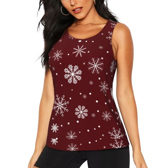 Lsque Romantic white snowflakes Printed Workout Tank Tops for Women, Athletic Sports Tank Tops, Compression Sleeveless Dry Fit Shirts,Sleeveless Yoga Shirt-Medium