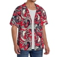 thumbnail image 1 of Lsque Rooster Head print Men's Cuban Collar Short Sleeve Shirt Summer Beachwear Casual Button Down Fashionable Vacation Leisure Shirt-Large, 1 of 7