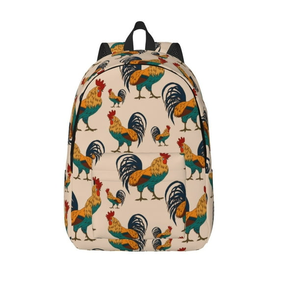 Lsque Rooster Pattern Canvas Daypack, Durable Backpack, High-quality Versatile Backpack,Vintage Compact Backpack-Medium