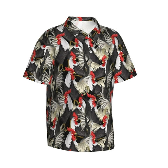 Lsque Roosters 2 pattern Hawaiian Shirt for Men, Unisex Summer Beach Casual Short Sleeve Button Down Shirts-3X-Large