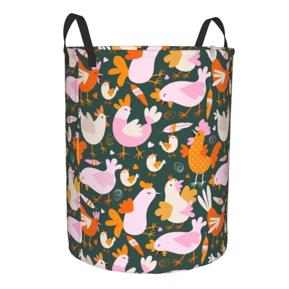 Lsque Roosters and Chicks pattern Laundry Hamper Basket, Tall Woven Rope Hamper Basket for Clothes, Lightweight Storage Basket, Collapsible Waterproof-Small