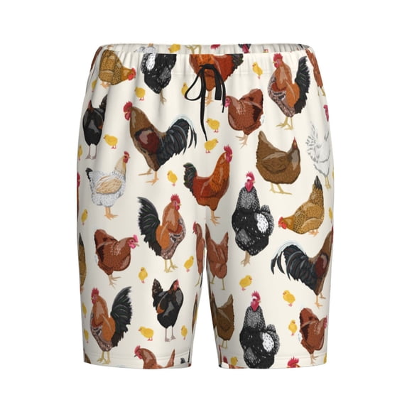 Lsque Roosters and Chickens Mens Sleep Pajama Shorts,Short Pajama Pants, Cotton Ultra-Soft Knit-4X-Large