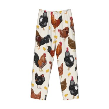 Lsque Roosters and Chickens Print Men's Pajama Pants, Lounge Pant - Comfortable Home Wear,Elastic Waistband, Stylish Design-Medium