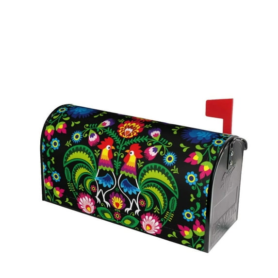 Lsque Roosters and Flowers Mailbox Cover Standard Size ,Magnetic Mailbox Covers Post Wraps Letter Box Cover -21x18 in