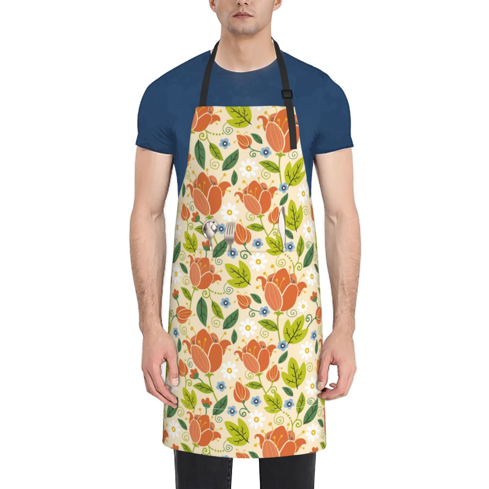 Lsque Rose Daisy Waterproof Apron Chef Aprons for Men Heavy Duty